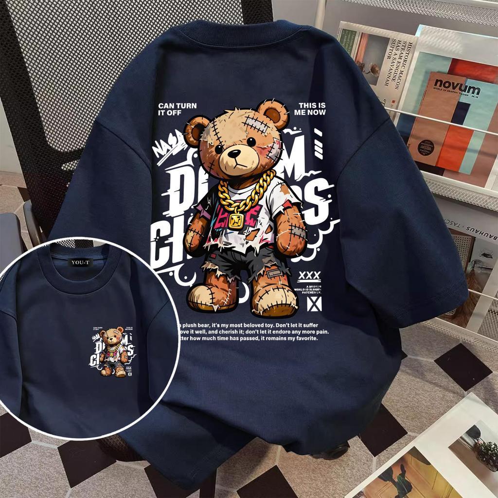 Y-T พร้อมส่ง เสื้อยืด oversize ผ้าฟอกวินเทจ ผ้าฝ้ายแท้ใส่สบาย ไม่แตกเมื่อซัก ลาย "CAN TURN"