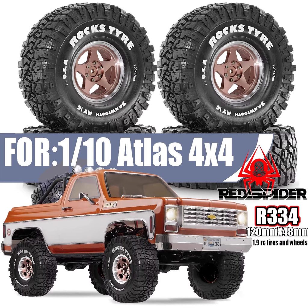 RS 1.9 นิ้วดุมล้อ + ยางสําหรับ 1/10 FMS FCX10 LC80 Ford รถกระบะยาง # R334