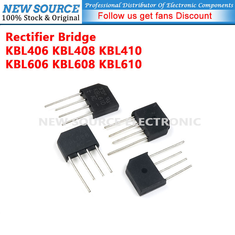 [5 ชิ้น] KBL406 KBL408 KBL410 KBL606 KBL608 KBL610 Flat Rectifier Bridge แหล่งใหม่