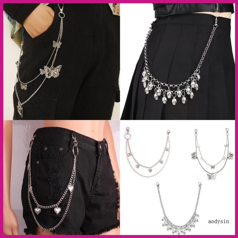 (ส่วนลดสูง)aodysin.th Hip Hop Pants Chain Skull Cluster สําหรับ Dancers Punk 2000s Trend Jean Multi-
