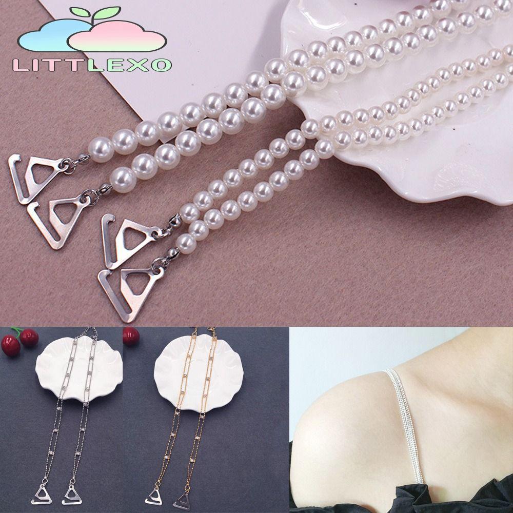 LITTLEX Bras Straps, Metal Rhinestone ชุดชั้นใน, Pearl Adjustable Aniti-slip ชุดชั้นในสตรีอุปกรณ์เสริม