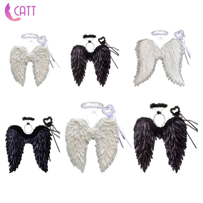 [Dadada1] Angel Wing คอสเพลย์ Feather Wing ที่คาดผมน่ารักสําหรับปาร์ตี้ฮาโลวีนวันเกิดสีขาว 55cmx55cm