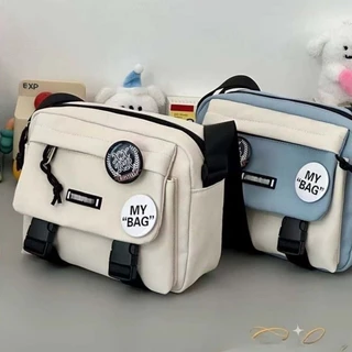 B1097-ผ้าไนลอนเครื่องไล่น้ําน่ารักนักเรียนกระเป๋าสะพาย Overalls Messenger กระเป๋า Casual Class กระเป๋าสะพายเรียบง่าย
