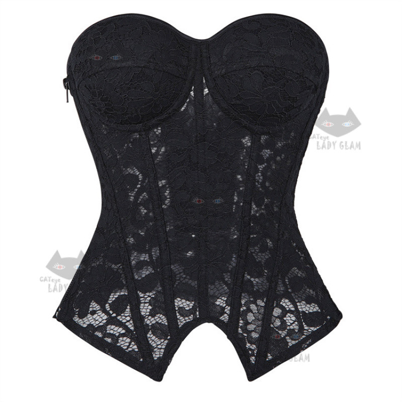 CATeye03233 LadyGlam Gorgeous Elegant Corset, เซ็กซี่เชียร์ตาข่ายลูกไม้ Cutout Corset with Fishbone 