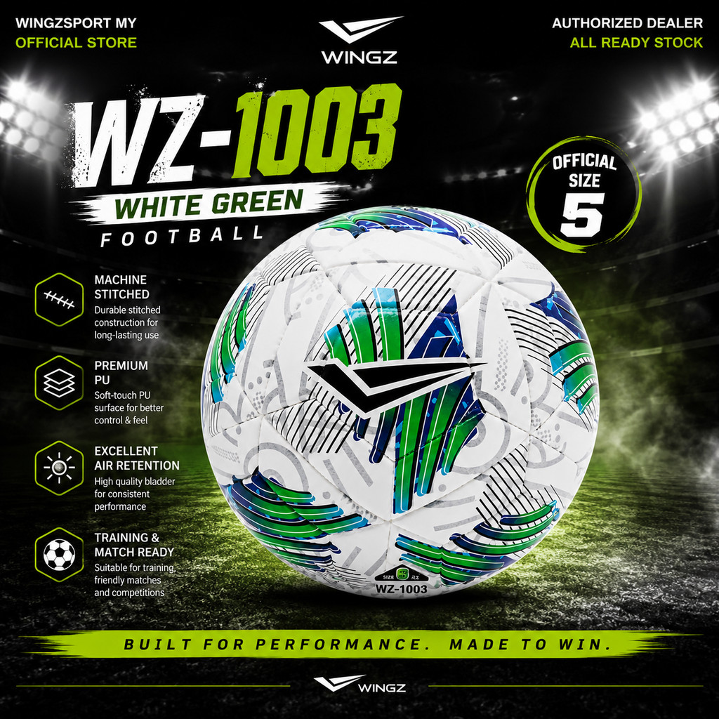 Wingz WZ-1003 Football Ball Official Size 5 Machine Stitching Premium PU Soccer Ball