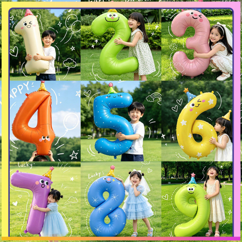 Ins สไตล์ 42 นิ้วหมวกสีสันสดใสจํานวนบอลลูนเด็กวันเกิดบอลลูนวันเกิด Photo Props ZOQU