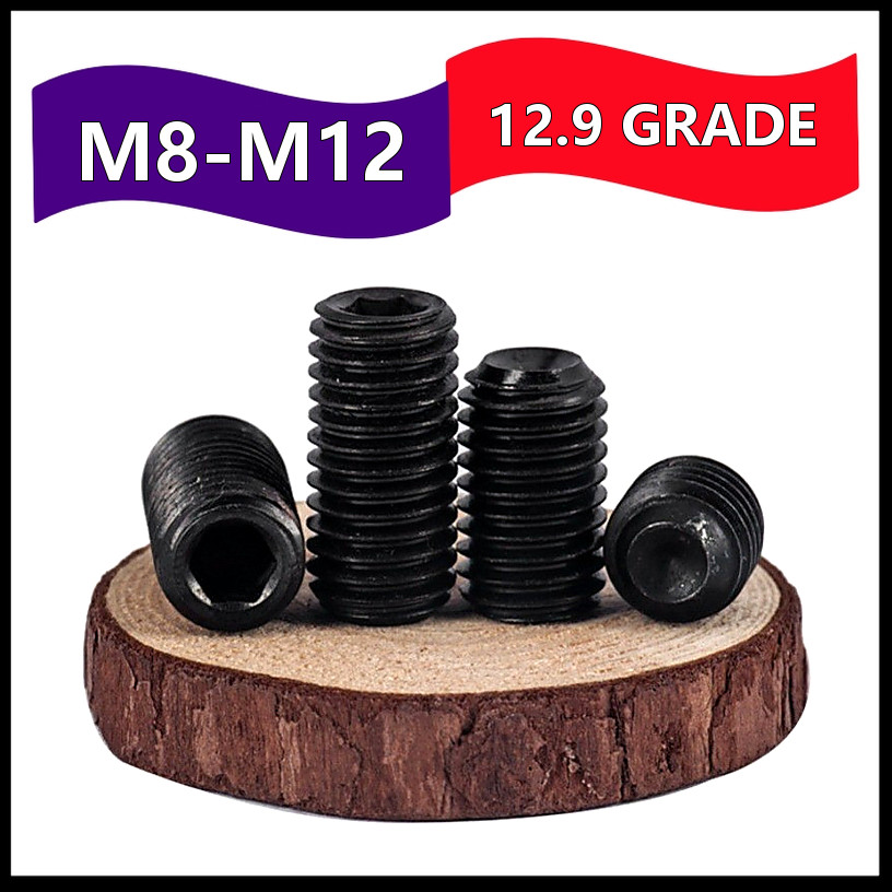 สกรูตัวหนอน M8 M12 เหล็กเกรด 12.9 รมดำ แข็งแรง (1-50pcs) 【FGH-R1】