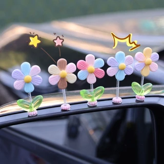 5ชิ้นดอกไม้สายรุ้งแดชบอร์ดเครื่องประดับ-พื้นรองเท้า กลางสั่นสะเทือนตกแต่ง-ตลก,น่ารัก,หลายสี-โชคดี ดอกไม้,ดอกทานตะวันที่มีใบ-หญิงภายในรถ
