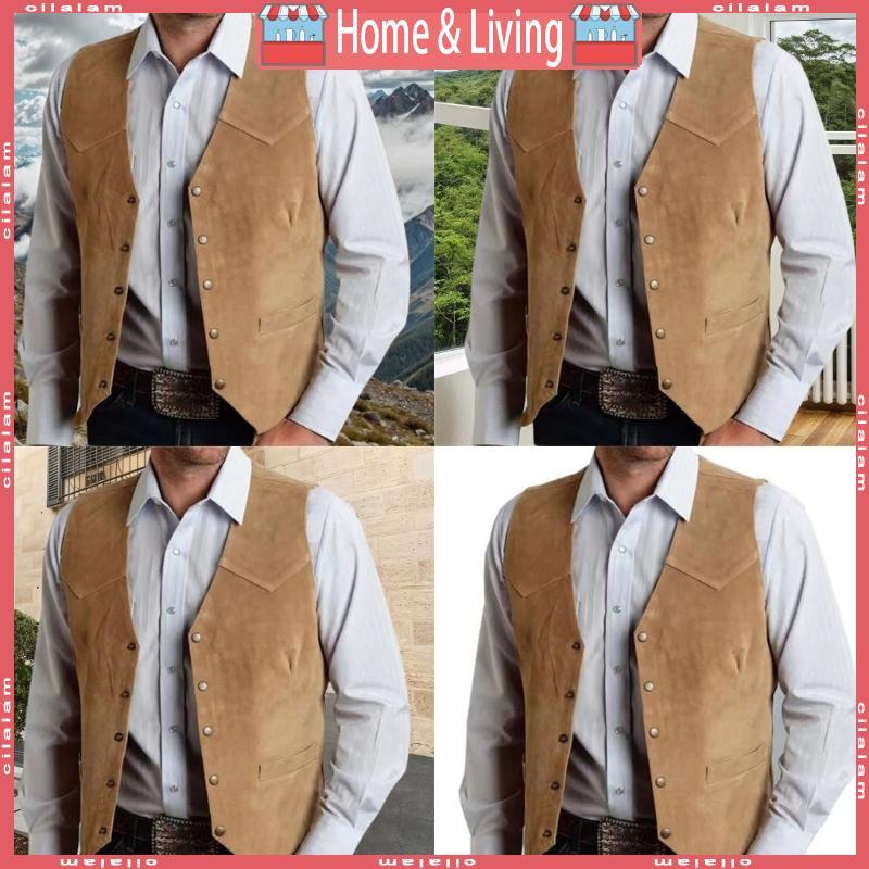 Men's Suedes Vest Cowboy Style Western Waistcoat Casual Slim Fit Suit Vest