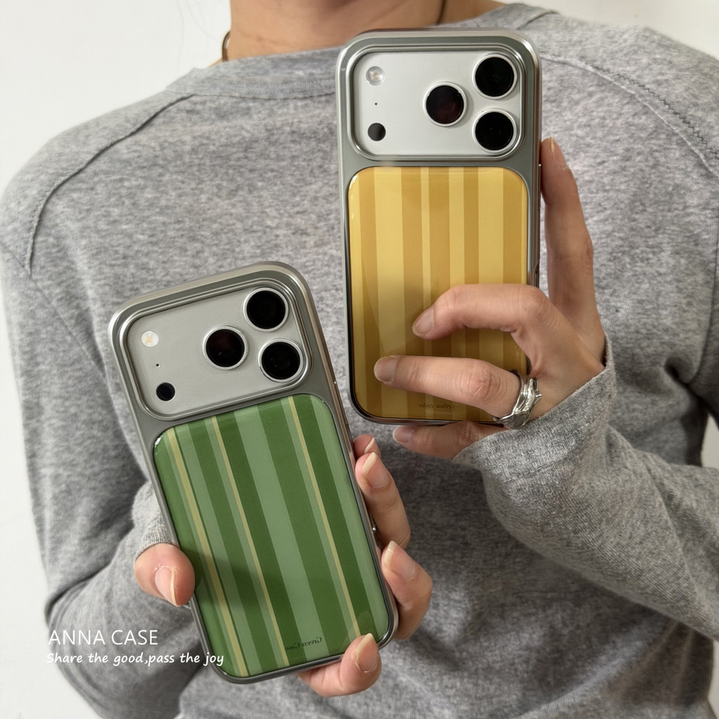 Huiwanju Retro matcha สีเขียวและสีเหลืองสําหรับ iPhone17promax เคสโทรศัพท์มือถือ ip16 อีพ็อกซี่ 17pro/15/16promax เคสป้องกันป้องกันการตก 17