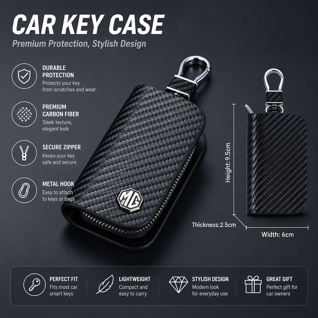 คาร์บอนไฟเบอร์หนัง Universal ซิปสมาร์ท Remote Key กระเป๋าสําหรับ MG 3 4 5 6 7 S5 ZS HS EV VS HEV G50