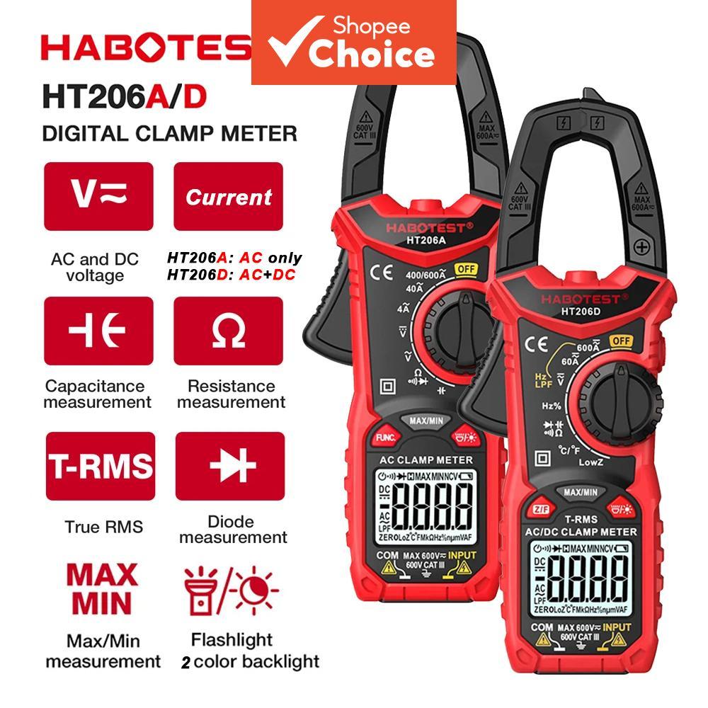 One Piece HABOTEST HT206A/HT206D แคลมป์มิเตอร์, 6000 นับ True RMS มัลติมิเตอร์แบบดิจิตอลพร้อม NCV แล