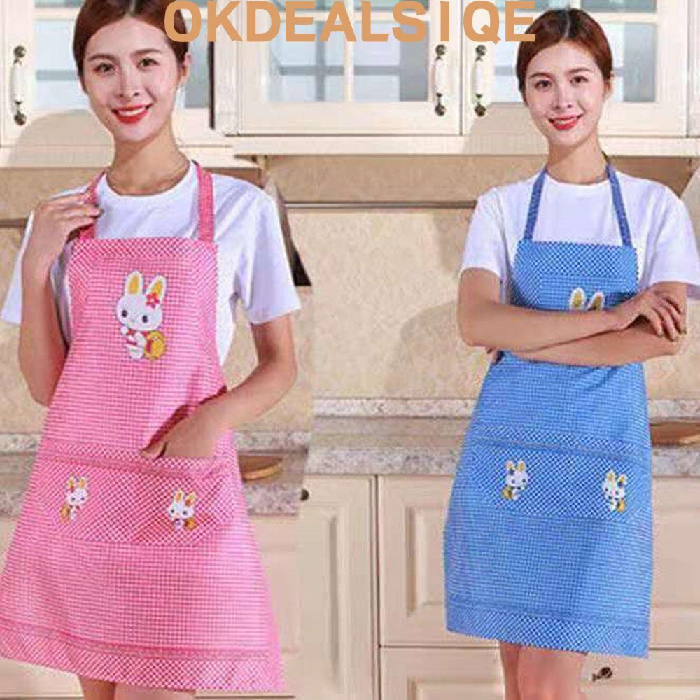 OKDEALS1QE เสื้อผ้ากันเพรียงกันน้ํามันการ์ตูนกระต่ายผ้ากันเปื้อนในครัวเรือนพร้อมกระเป๋าทําอาหาร