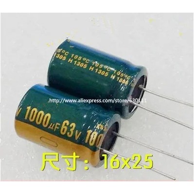 20PCS 63V1000UF ตัวเก็บประจุไฟฟ้า 1000UF 63V 16x25 มม.