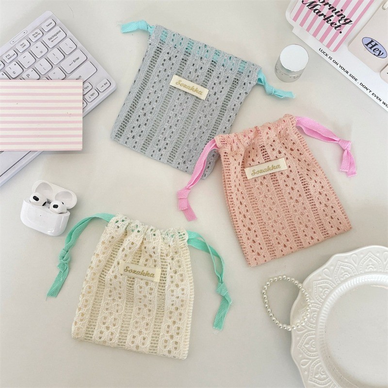 Drawstring Drawstring Drawstring Bag Lace Hollow Literary Girly Style Small Objects Sub-Packing Bag Travel Organizing