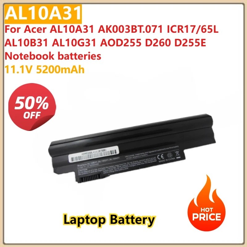 AL10A31 11.1V 5200mAh แบตเตอรี่แล็ปท็อปสําหรับ Acer AL10A31 AK003BT.071 ICR17/65L AL10B31 AL10G31 AO