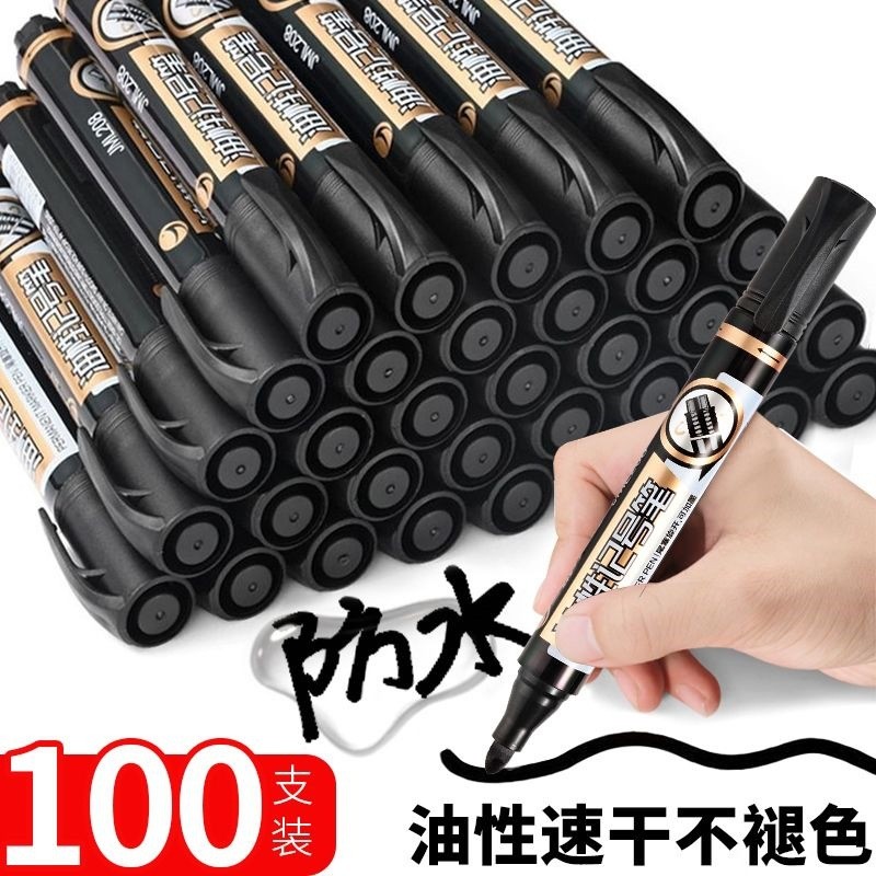 Oily Marker สีดําสามารถเพิ่มหมึก Quick-Drying Non-Fading Big-Head Pen Logistics Dedicated Pen Marker