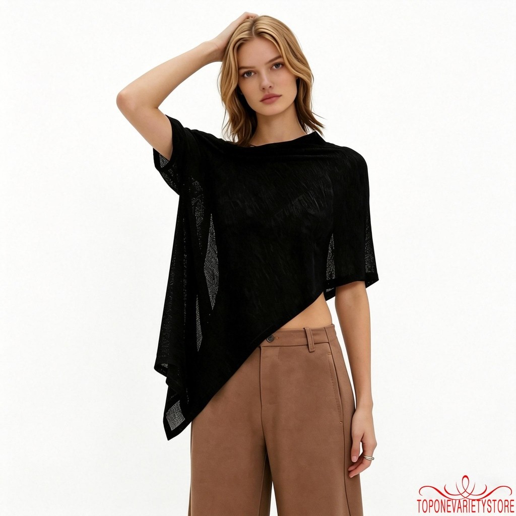 Topone-Women Sheer Flowy Poncho เสื้อแฟชั่นสีทึบคอเรือหลวม Fit Crop Cover Ups สําหรับชุดลําลองชายหาด