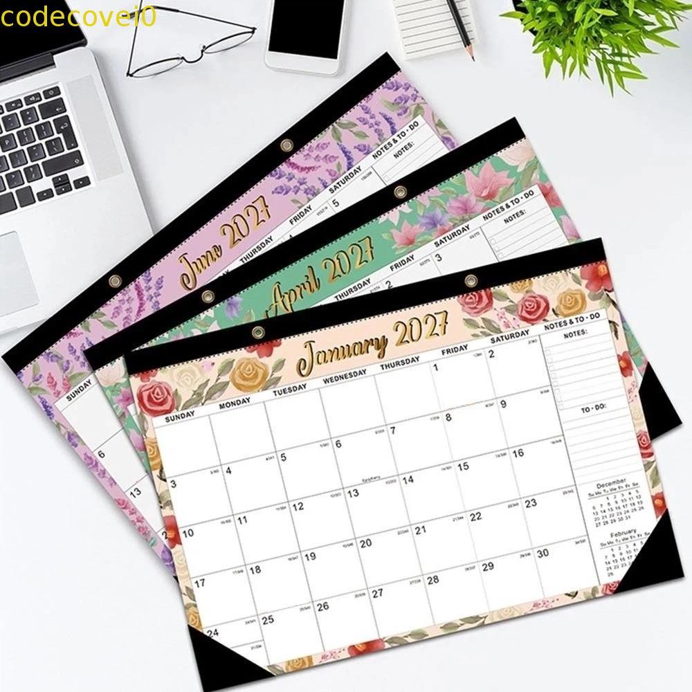 CODECOVEI ปฏิทินติดผนัง พร้อมรูแขวน 2027 ปฏิทินภาษาอังกฤษ ใช้งานได้จริง Do List Creative Portable Floral Wall Calendar อุปกรณ์เครื่องเขียน