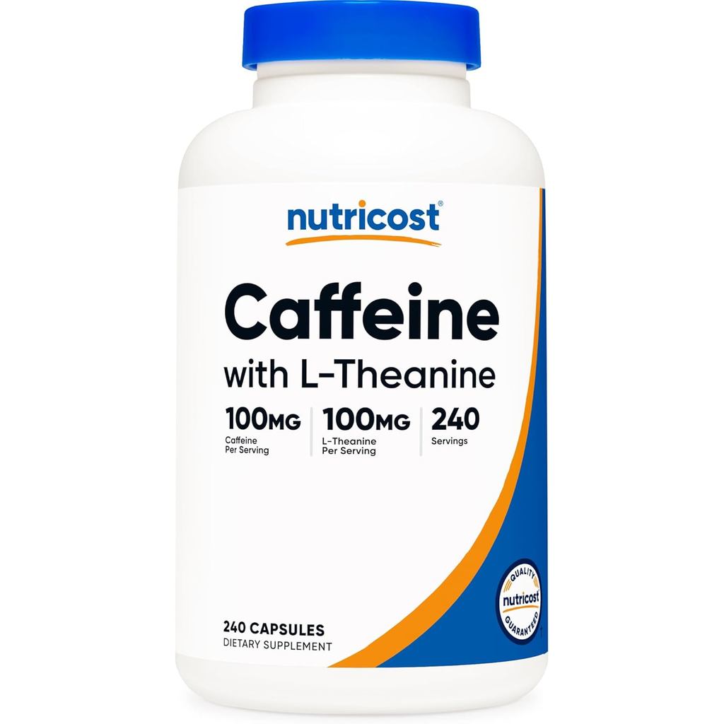 Nutricost Caffeine พร้อม L-Theanine แต่ละ 100 มก. 240 แคปซูล 240 เสิร์ฟ