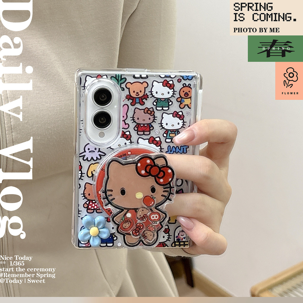 New style การ์ตูน น่ารัก Kitty Cat Magnetic holder เคส สำหรับ Samsung Galaxy Fold8 Wide Case ชุดสามชิ้นที่ถอดออกได้รวมทุกอย่าง แกนกลางแม่เหล็ก ป้องกันการตก พลิกปก เคส