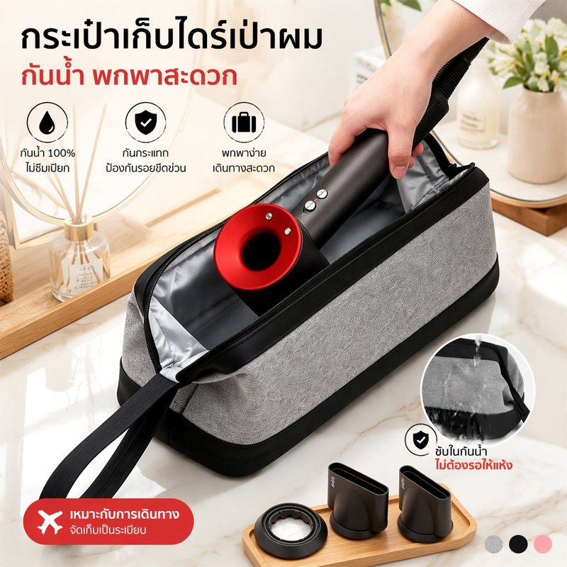 กระเป๋าเก็บไดร์เป่าผม กระเป๋าใส่ไดร์เป่าผม กระเป๋าไดร์เป่าผม กันน้ำ ความจุสูง บพกพา ฝาครอบป้องกันเครื่องเป่าผม