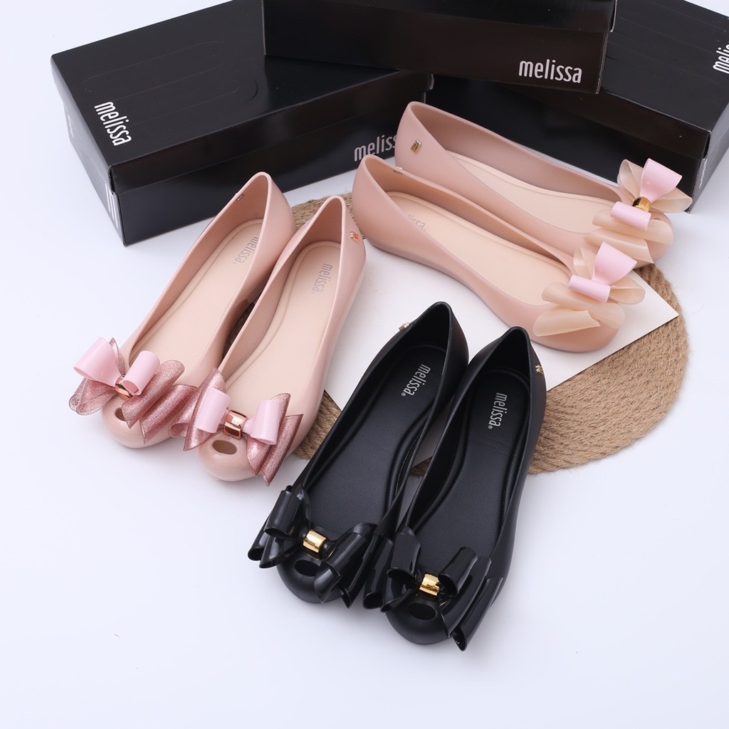 รองเท้าผู้หญิง Melissa รองเท้าแตะ Melissa แบน Bowknot รองเท้าปากปลา เยลลี่ หอม