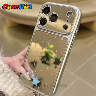 สำหรับ iPhone 11 13 16 15 17 12 14 Pro Max 16 15 Plus เคสกระจกหน้าต่างใหญ่ ลายดาวสีสัน กันตก ทำความสะอาดง่าย