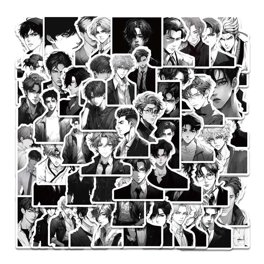 60แผ่นการ์ตูนสีดําสีขาวชายอะนิเมะอวตารสติกเกอร์กระเป๋าเดินทางสกูตเตอร์กีต้าร์กราฟฟิตีถ้วยน้ําสติกเกอ
