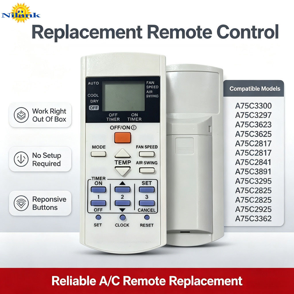 NiLANK เหมาะสำหรับ Remote รีโมตแอร์ Panasonic A75C3625 A75C2817 A75C3300 A75C3716 A75C3297