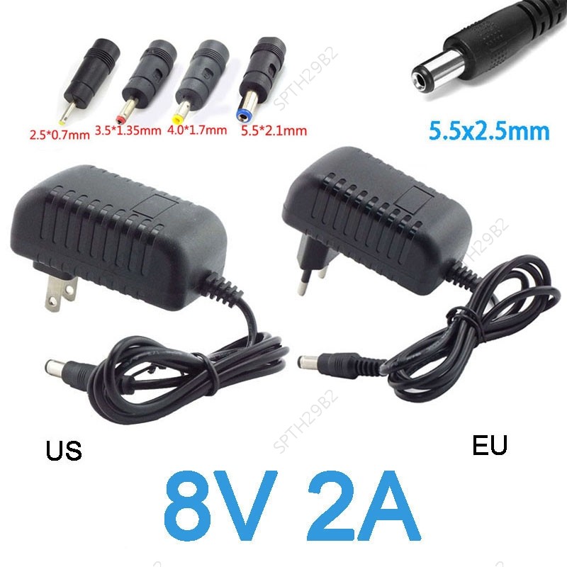 แหล่งจ่ายไฟ Charger 100-240V AC to DC 8V 2A อะแดปเตอร์ 5.5*2.1 มม.4.0*1.7 มม.3.5*1.35 มม.2.5*0.7 มม.