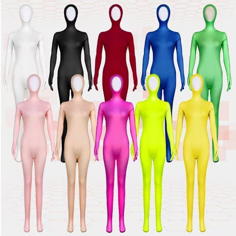 Zentai สีทึบรวมทุกอย่าง Faceless บอดี้สูท Kigurumi Masquerade Stage Performance เครื่องแต่งกายเครื่อ