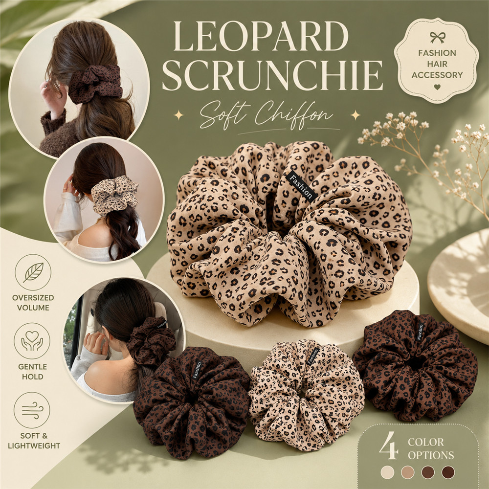 Lazy Tone ขนาดใหญ่ผม Scrunchies เสือดาวพิมพ์กระโปรง Hem แฟชั่นผมหางม้าต่ํา