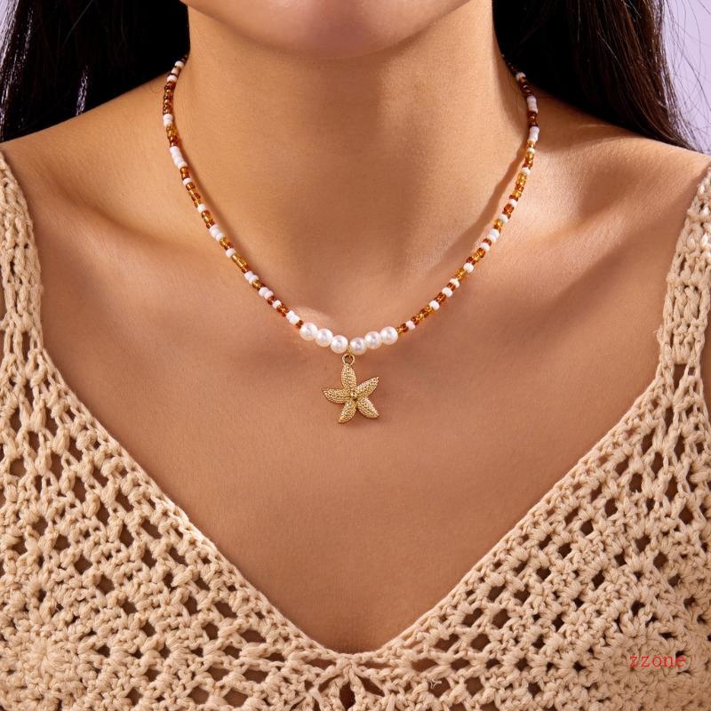 Zzz Vacation Pearls สร้อยคอ Bohemian ปลาดาวจี้และ Millets Beadwork