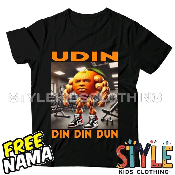 เสื้อยืดสําหรับเด็ก ลาย Anomali Udin Din Din Dun ใส่ชื่อฟรี แฟชั่นสีดํา ไซส์ M เหมาะ 3-4 ขวบ