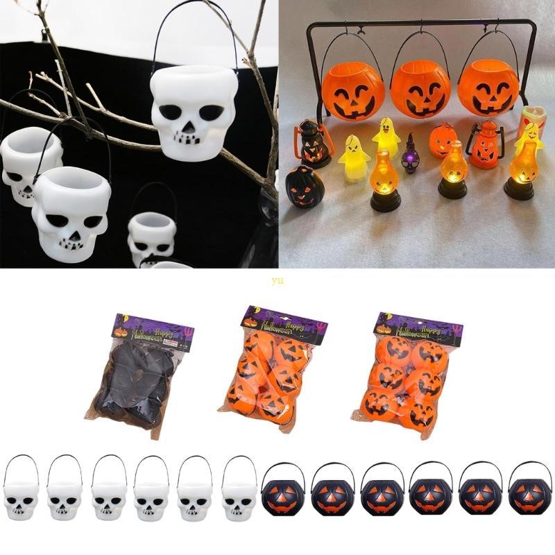 Yu 6 ชิ้น Halloween Candy Buckets Sweet Candy Holder ตะกร้าแบบพกพาของเล่นเด็กถัง Halloween Party Dec
