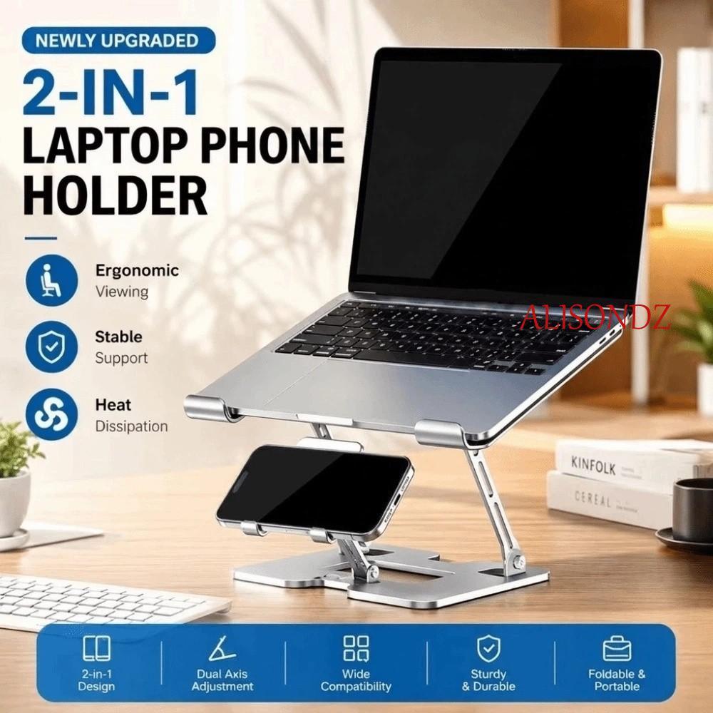 ALISONDZ ขาตั้งแล็ปท็อประบายความร้อน, Ergonomic 2-in-1 แล็ปท็อปยืนที่วางโทรศัพท์,คอมพิวเตอร์/โทรศัพท