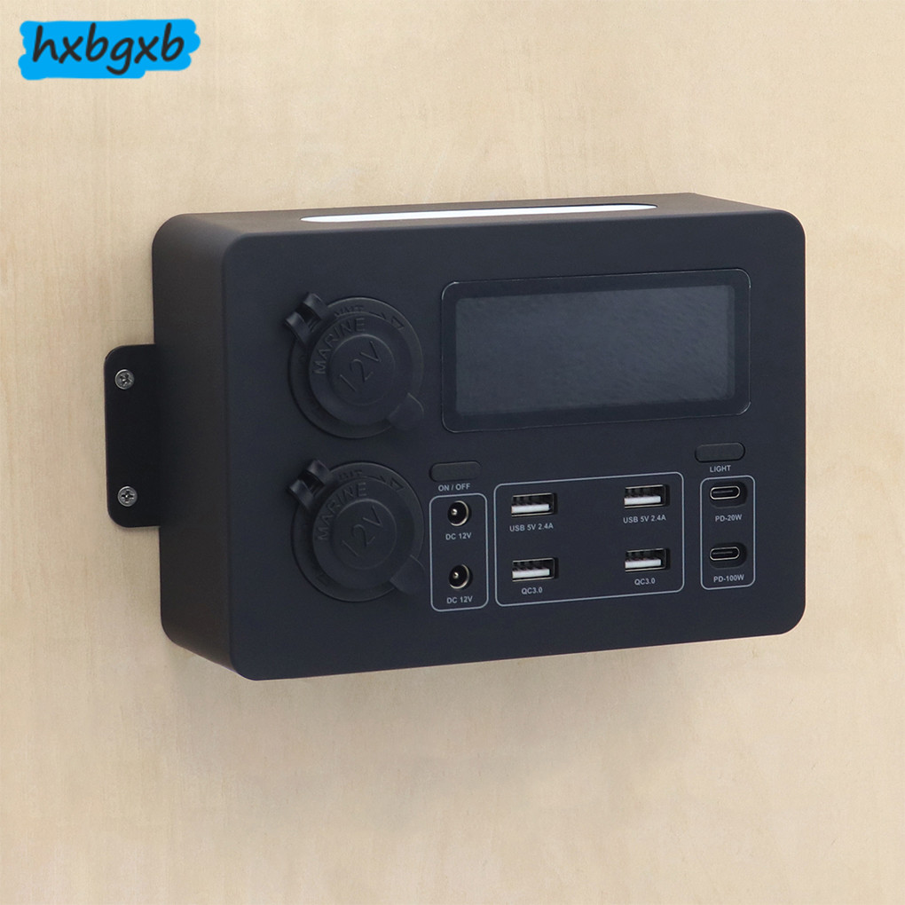 12V 100W จอแสดงผล LCD Power Box แบบพกพาควบคุม Hub Mini Power Box พร้อมไฟ LED USB-C QC0 พอร์ตเพิ่มประ
