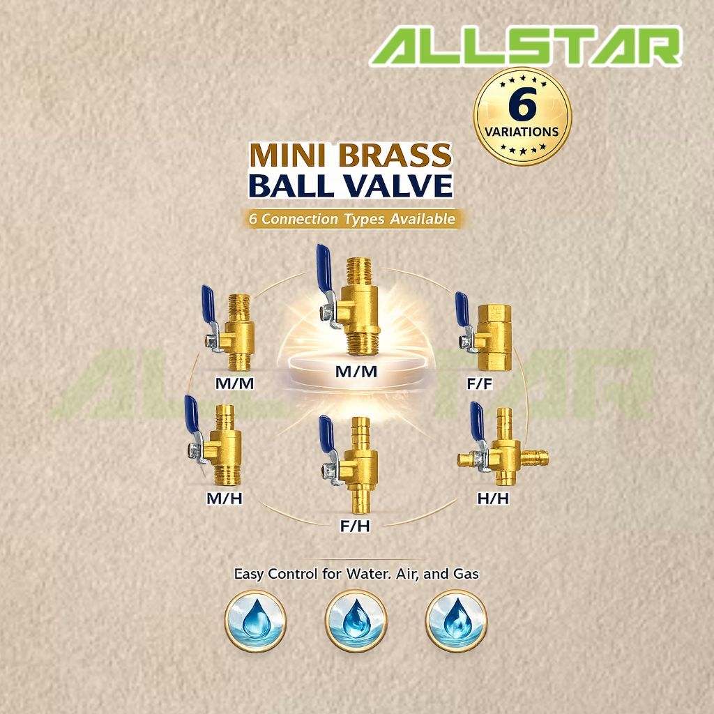 ทองเหลืองมินิบอลวาล์ว 1/4 "และ 8 มม.น้ําปิดวาล์วท่อ Barb วาล์ว ISANO M/M M/F F/F M/H F/H H/H