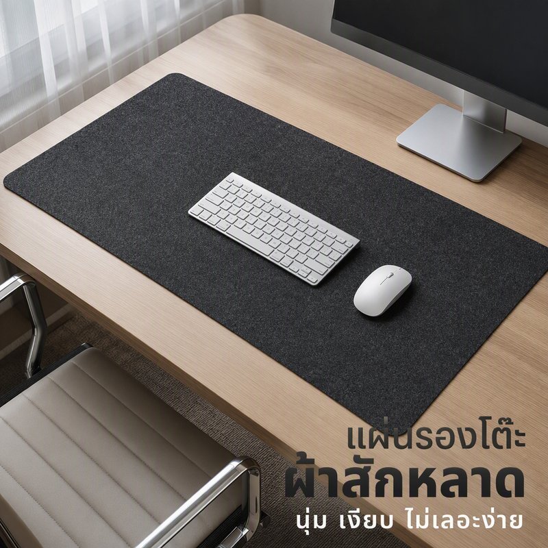 แผ่นรองโต๊ะ แผ่นรองเมาส์ ฟีลต์ ขนาดใหญ่ 120 x 60 เซนติเมตร รองคีย์บอร์ด เมาส์ลื่น สีเทาเข้ม