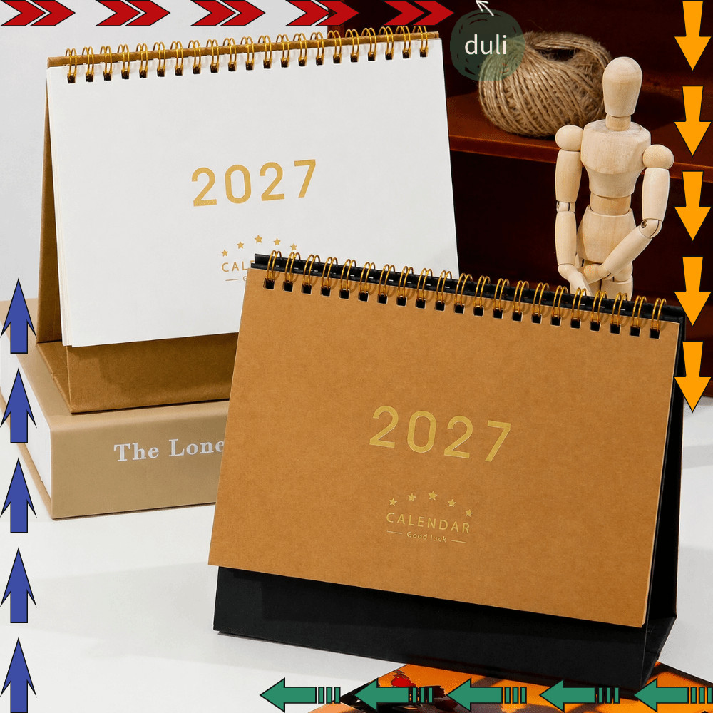DUILIAN 2027 ปฏิทินตั้งโต๊ะ, เค้าโครงรายเดือน Multi-function Desktop Paper Calendar, Simple Style St