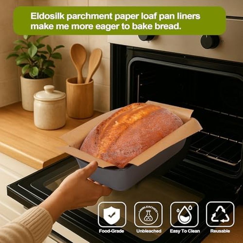 กระดาษหนังแกะไม่ฟอกขาว Bread Pan Liner-Pre-Cut 9x5 Non-Stick เหมาะสําหรับ 8.5x4.5/10 x5 กระทะขนมปัง 