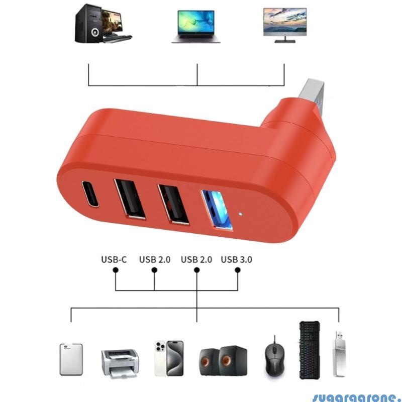 น้ําตาลประหยัดพื้นที่ USB3 0 Splitter USB3 0x1+USB2 0x2 + ประเภท C ปรับมุมแบบยืดหยุ่นสําหรับทํางานแค