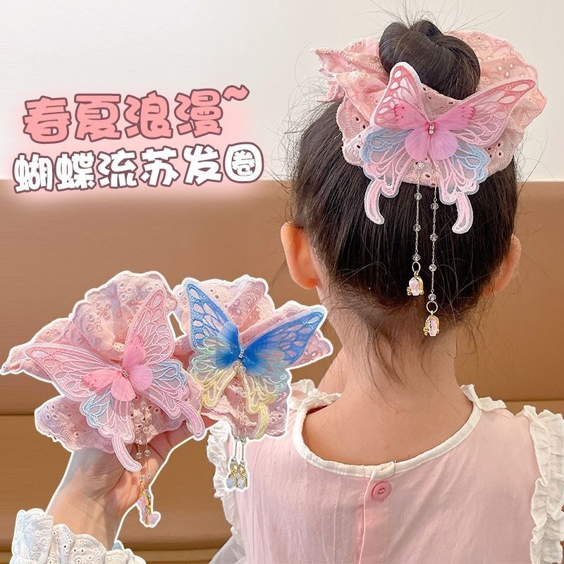 เด็กผีเสื้อ Fringd Ultra-Fine ลูกไม้ดอกไม้ริบบิ้นยาวผมสําหรับ High-End ลักษณะสาวผมหางม้าหรือ Braid เครื่องประดับผม