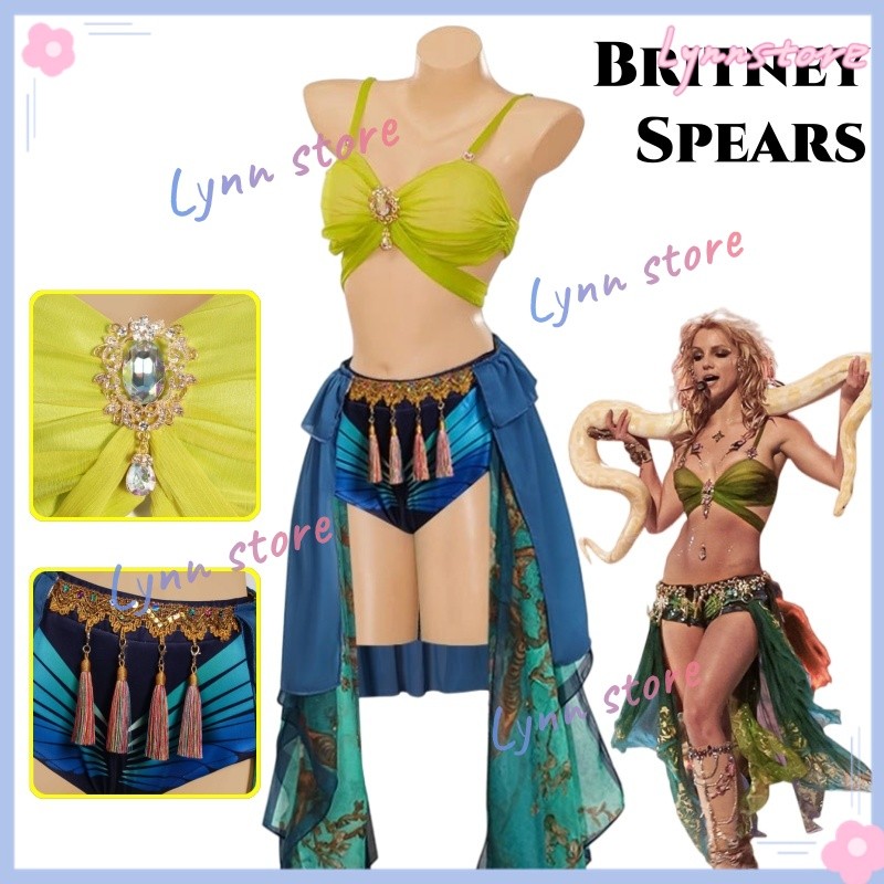 BRITNEY SPEARS คอสเพลย์ Im a Slave 4U ชุด 2001 MTV VMA งู Charmer เครื่องแต่งกายพู่เอว-โซ่เทศกาล Rav