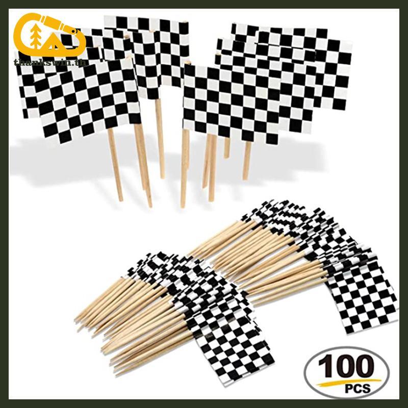 Thankswin 100pcs Racing Flag Toothpis ไม้ Cheered Flag Pis อาหารเรียกน้ําย่อย Toothpis th