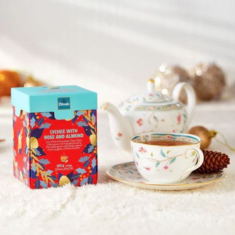 Dilmah Dilmah Vanilla Rose Lychee Italian Almond Black Tea Gift Box 100g ศรีลังกานําเข้า 8.10vv
