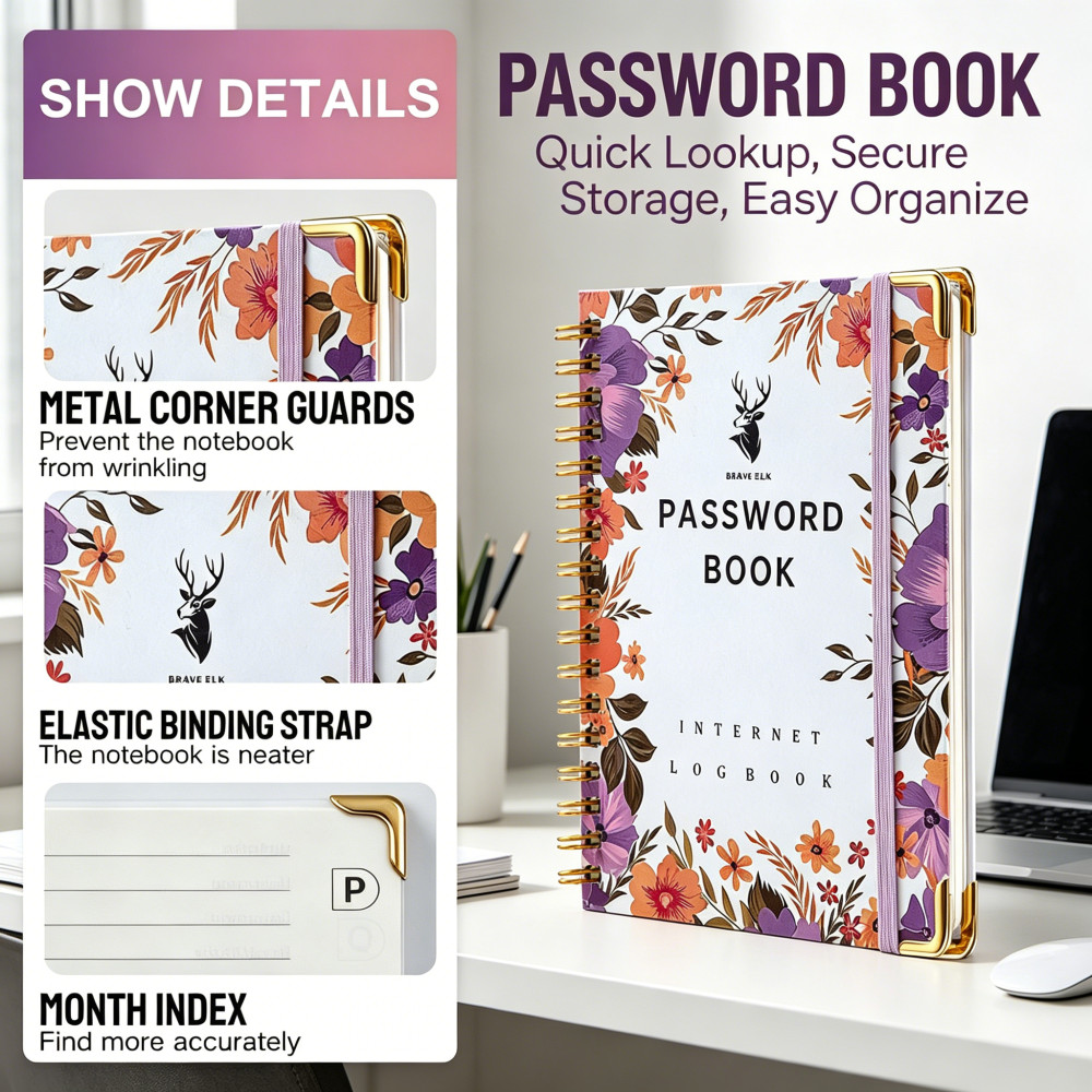 Manager Notepad Account Log Book รายละเอียดไดอารี่รหัสผ่านอินเทอร์เน็ตพร้อมฉลาก