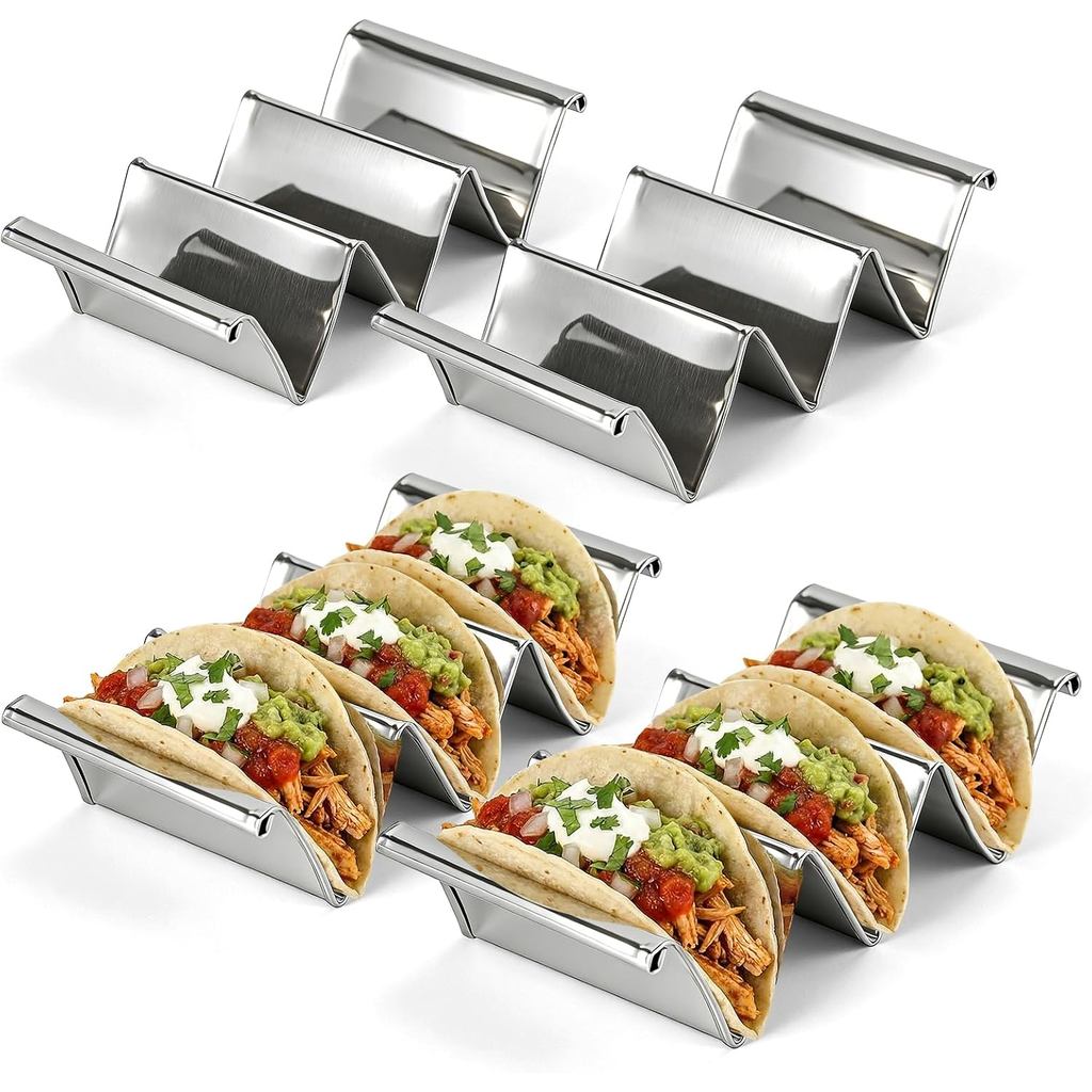 ZPUFAW 4 แพ็คสแตนเลส Taco ผู้ถืออาหาร Taco Rack เครื่องล้างจานปลอดภัยถือได้ถึง 3 Tacos แต่ละ