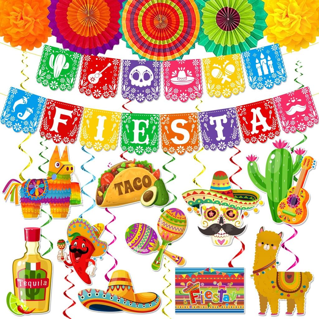 Cinco De Mayo ตกแต่ง, เม็กซิกัน Fiesta ตกแต่งรวม Fieta แบนเนอร์ 5 Mayo เม็กซิกัน Garland แขวน Swirls